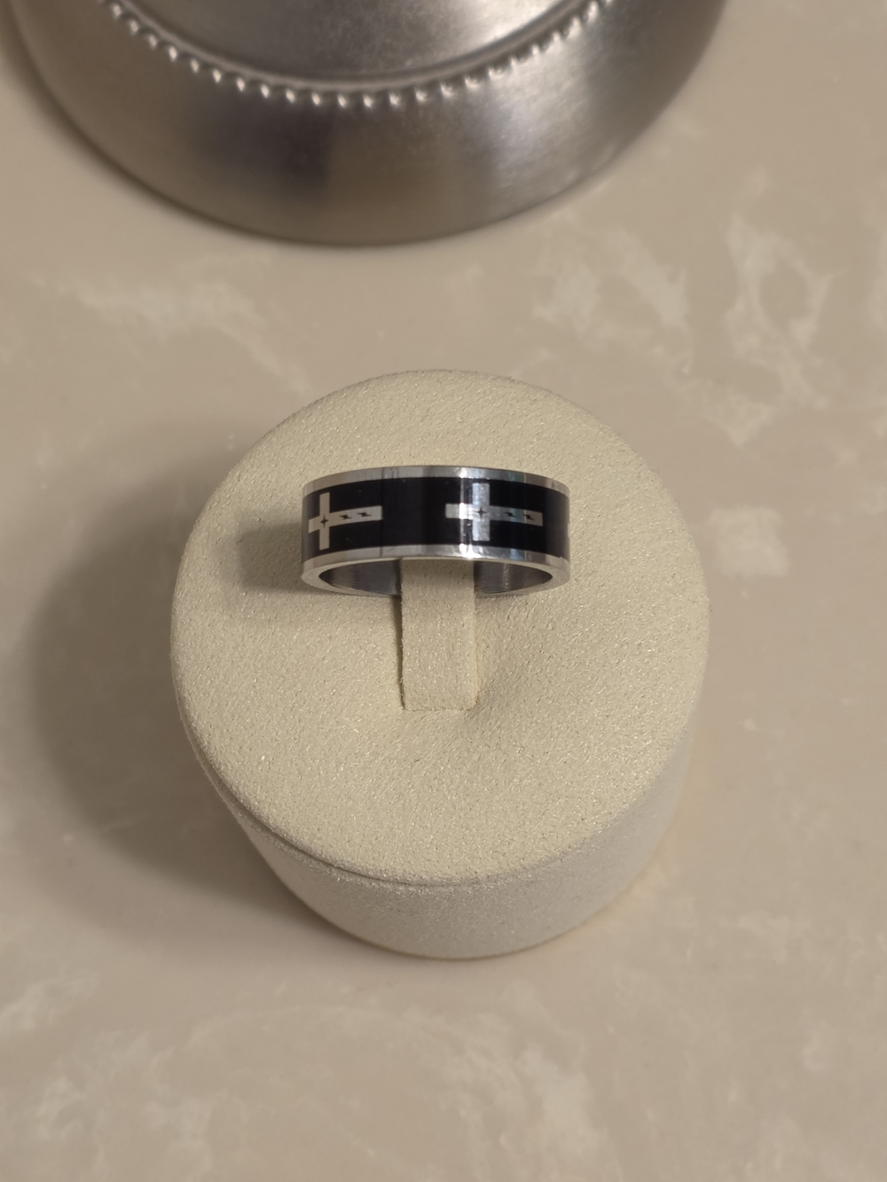 Men's Black Stainless Steel Cross Inlay Ring Size 11
